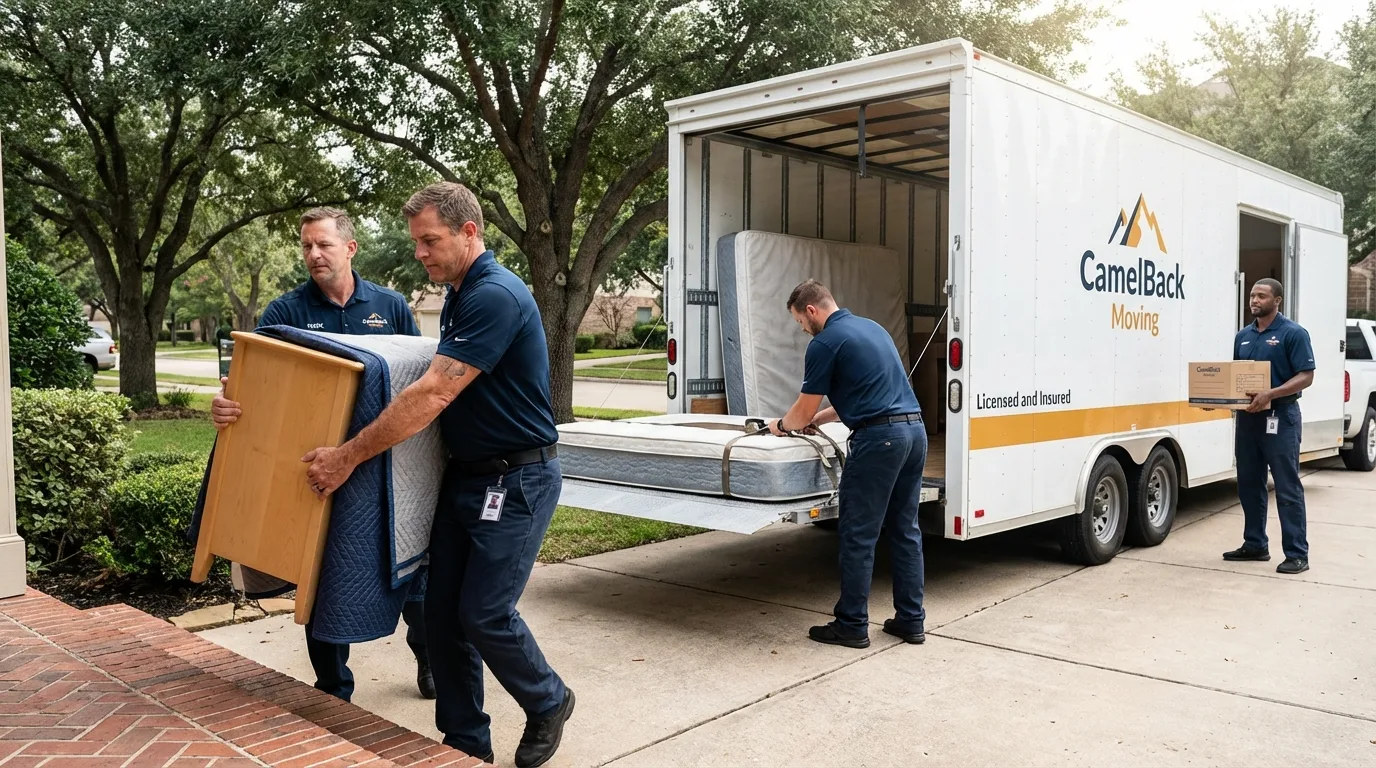 Crew loading residential truck for cross-state move from Minden, NE