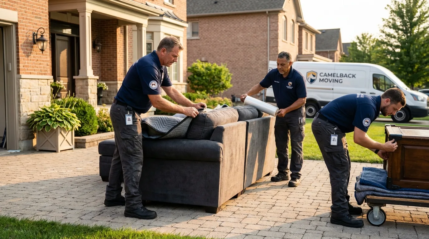 Large estate moving crew wrapping furniture in Minden, NE